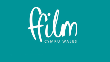 Ffilm Cymru Wales logo on a blue background.