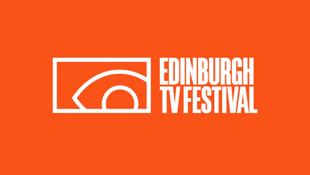 Edinburgh TV Festival logo in white with an eye icon in a box on an orange background.