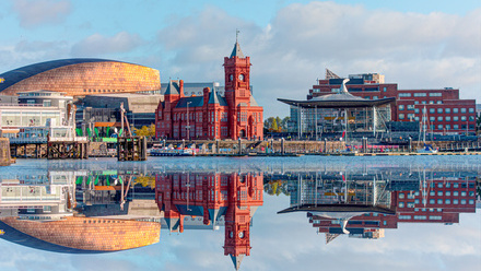 Panoramic view of the Cardiff Bay in Wales.