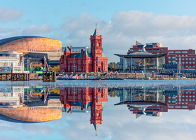 Panoramic view of the Cardiff Bay in Wales.