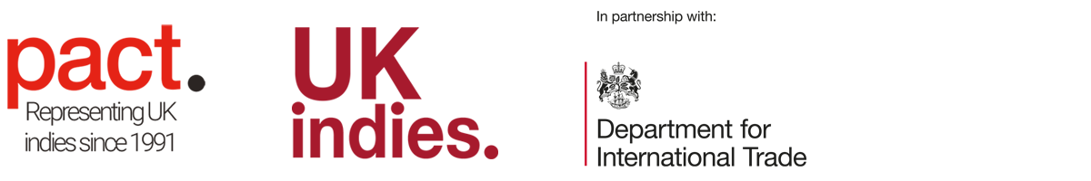 Logo banner: Pact, UK Indies, UK Dept for International Trade