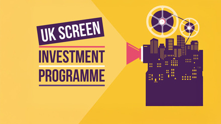 UK Screen Investment Programme logo on a yellow background.