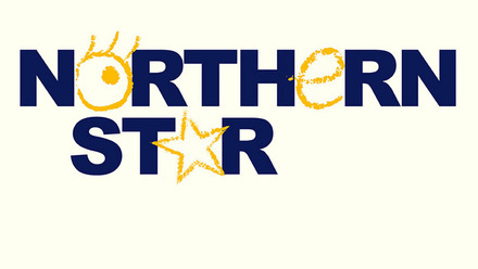 Northern Star logo in navy blue with yellow doodles on a cream background.