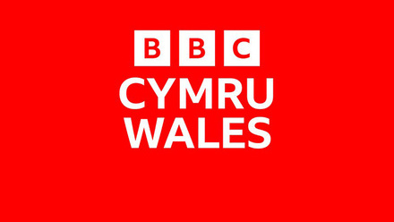BBC Cymru Wales logo in white on a red background.
