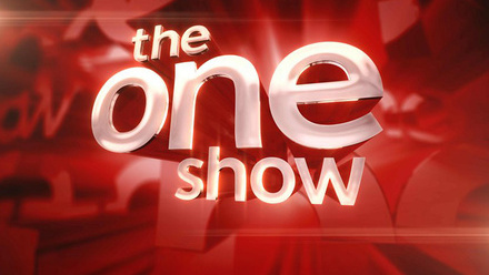 'The One Show' logo in silver on a red, infographic background.