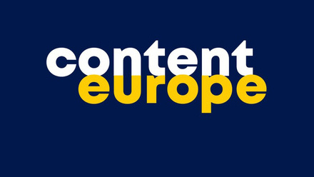 Content Europe logo in white and yellow on a dark, navy blue background.