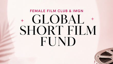 Female Film Club x IMGN AI Global Short Film Fund logo in black on a light pink spotlight background. 