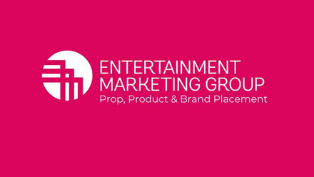 Entertainment Marketing Group logo in white on a bright pink background.