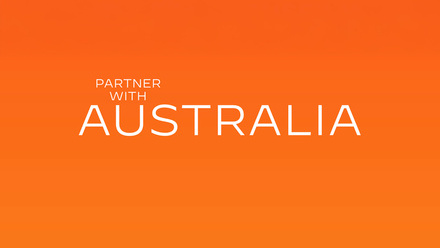 Ausfilm and Screen Australia logo in white on an orange background.
