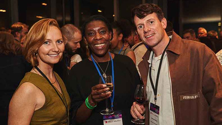 A group of three delegates smile for a picture at Indielab's Growthlab 2025.