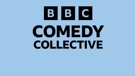 The BBC Comedy Collective logo in black on a light blue background.