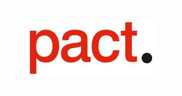 Pact logo in red with black full stop/dot.