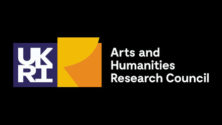 Arts and Humanities Research Council logo with orange box icon on a black background.