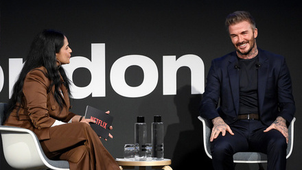 Bela Bajaria, CCO, Netflix & David Beckham in conversation at MIP London 2025.