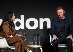 Bela Bajaria, CCO, Netflix & David Beckham in conversation at MIP London 2025.