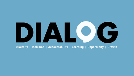 Dialog logo in black with the 'o' in white, on a blue background.