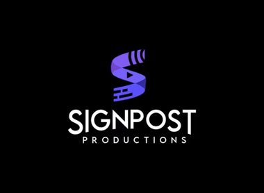 Signpost Productions logo on a black background.