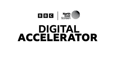 BBC logo and North East Screen Logo with black text reading 'Digital Accelerator' on a white background.