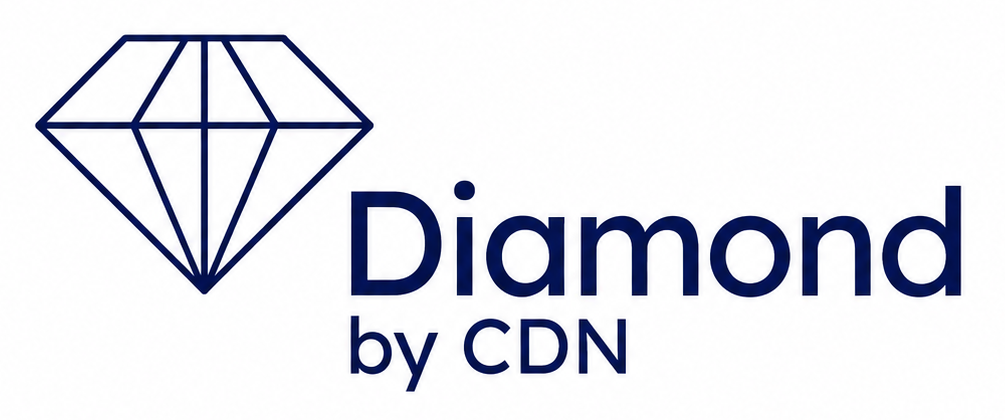 Diamond by CDN logo in blue with a white background a diamond icon.