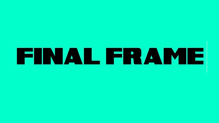 Final Frame logo in black on a bright blue background.