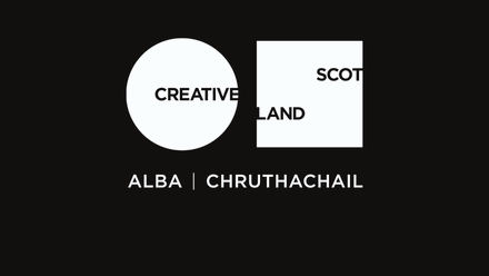 Creative Scotland logo in white on a black background.