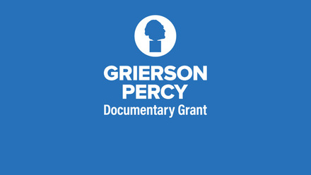 Grierson Percy Documentary Grant logo in white on a blue background.