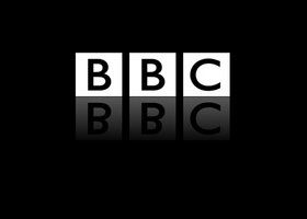 BBC Logo with reflection on black background.